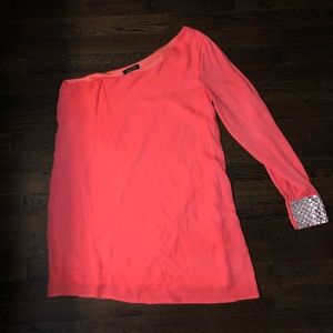 One sleeve, hot pink jeweled dress